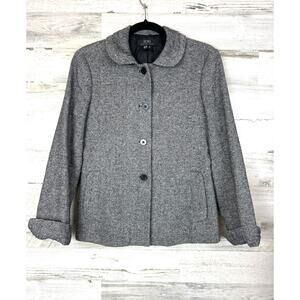 BCBGMAXAZRIA Women’s 2 Gray Wool Blend Button Up Long Sleeve Blazer Jacket